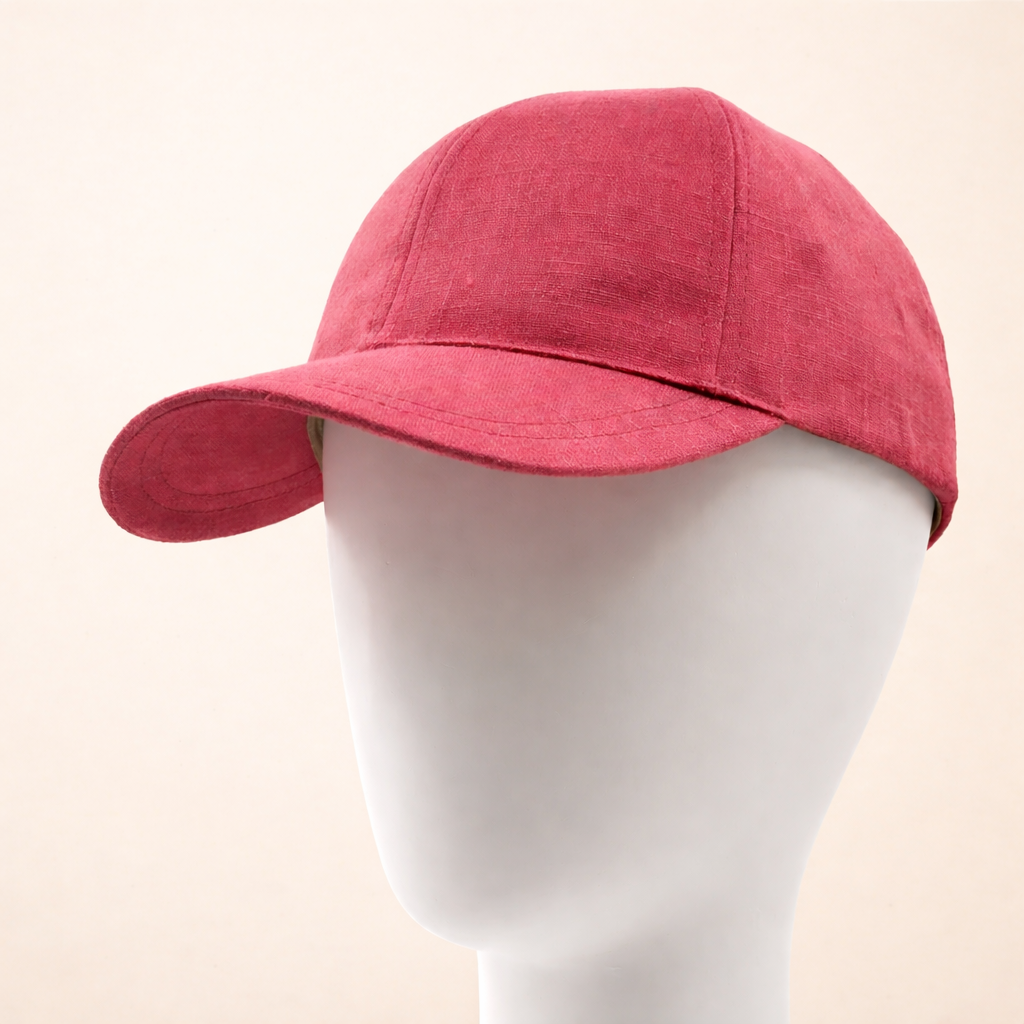 Casquette baseball en lin coloris framboise