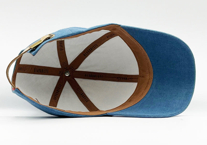 Casquette Lino bleu acier — Headoniste Made in France — détail